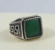 VTG Handmade Sterling Silver 925 Men Ring Charming Green Akek Agate Stone Size 9