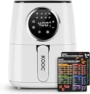 [NEW LANUCH] KOOC Large Air Fryer, 4.5-Quart Electric Hot Oven Cooker, Free Cheat Sheet for Quick Reference Guide, LED Touch Digital Screen, 8 in 1, Customized Temp/Time, Nonstick Basket, White