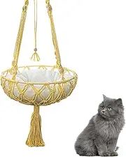 Macrame Cat Hammock for Window, Macrame Hammock Swing Bed, Safety Cat Shelves with Sturdy Top for Bedroom, Study Room, Wall, Ceiling, Balcony