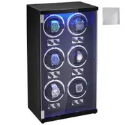 VEVOR Watch Winder, Watch Winder for 6 Men's and Women's Automatic Watches, with 6 Super Quiet Japanese Mabuchi Motors, Blue LED Light and Adapter, Hi