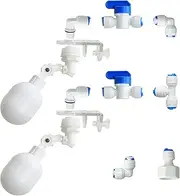 1/4 Inch Plastic Adjustable Tube Float Valve Kit for Aquarium, Auto Water Filler Controller, Auto-Top-Off System, RO Reverse Osmosis System (2 Float + 10 Connect)