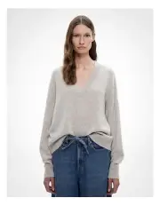 [Witchery] Cashmere V Neck Knit in Light Grey Marle