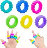 Yeefunjoy Pack of 6 Fidget Acupressure Rings Finger Sensory Finger Massage Ring Silent Relaxing Stress Relief for Children and Adults Christmas Birthday Party Bags Fillers