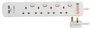 PRO ELEC - 4 Gang 2 USB Surge Protected Extension Lead, 2m, White