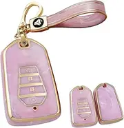 HIBEYO Key Fob Cover for Isuzu New MU-X X Series DMAX D-Max X-Terrain Pickup 2020 2021 2022 2023 Accessories Smart Remote Auto Key Case Protector with Marble Texture Fashion-A Keychain Pink