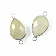 Bezel Gem Links-Sterling Silver-Faceted Teardrop Shape-Gold Rutilated Quartz-2pc