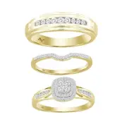 Ladies Trio Set 0.50ct Round Mine Diamond 10k Yellow Gold Square Cushion Cluster