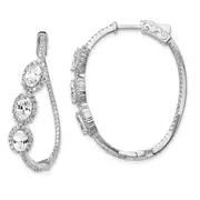 Sterling Silver Shimmer Rhodium-Plated 194 Stone Cz Oval Halo Twisted In And Out Hinged Hoop Earrings