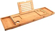 Luxury Adjustable Bamboo Bath Tray Caddy - Spa Book Wine & Accessories Holder