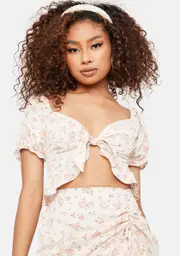 Fluttering Daffodils Tie Front Crop Top