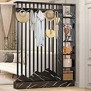 Wall Room Divider, Privacy Screens Rooms Divider Bookcase, Wall Privacy Screens with Coat Rack Cabinet, Versatile Space Separator, for Room Separation(Black,140cm/55.1in)