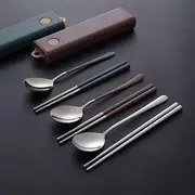 Stainless Steel Chopsticks / Spoon / Fork / Case / Set Set of 2 - Spoon & Chopsticks With Case - Blue & Silver - One Size