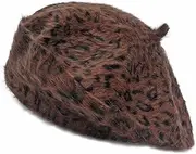 [ZLYC] Womens Warm French Beret Hat Leopard Print Beret Cap