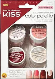 KISS Salon Dip Color System Powder Palettes Set, 'Rose Garden', 4 Acrylic Strength Dip Powders: Nude, Pink, Red, & Gold