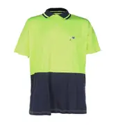 WS WORKWEAR Men's Hi-Vis Short Sleeves Polo Shirt - Lime - Navy