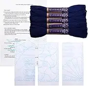 Sashiko kit | Yokota Sashiko Thread, Needles and Template Yume Fukin with Original English Manual, Thimble Sewing Set, Fabric, Japanese Textile Navy Thread/White Dishcloth 2