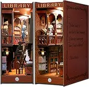 Miniature Library DIY Book Nook Kit for Adults, 3D Wooden Puzzle Bookend, Booknook Shelf Bookshelf Insert Diorama Decor (BN001)
