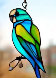 Blue Green BUDGIE Handmade Stained Glass BUDGERIGAR BIRD PARROT LOVER SUNCATCHER