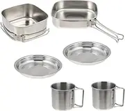 COOLHIYA Stainless Steel Outdoor Camping Tableware Set Portable Picnic Cookware Utensils Easy Storage Multi-Purpose for BBQ Hiking