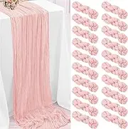 DREAMBOAT 20 Pack Peach Pink Cheesecloth Table Runner 20x120 Inch Gauze Table Runner Valentine's Table Runner Boho Rustic Sheer Cheese Cloth Table Runner for Wedding Baby Bridal Shower Party Decor
