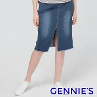 在飛比找PChome24h購物優惠-Gennies奇妮 彈力開衩孕婦牛仔裙(藍T4J04)