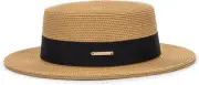 Straw Beach Sun Hat Pork-Pie Boater-Hat for Women Men - Summer Medium, Khaki