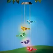 Solar Lighted Sparkling Rainbow Song Birds Porch Patio Garden Wind Chime Dangler