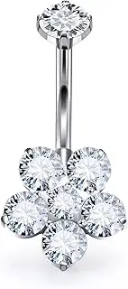 [Heienngy] F136 Titanium Belly Button Ring 14MM 12MM 10MM Flower Belly rings 14G Navel Barbell Cubic Zirconia Curved Banana Shaped Belly Rings 10mm 12mm 14mm Belly Piercing