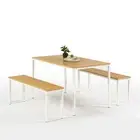 Zinus Dining Table Set Bench Metal Wood Kitchen Industrial White