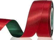 ATRBB 20 Yards 1 Inch Double-face Two-Color Christmas Ribbon, Red and Green Ribbon for Gift Wrapping