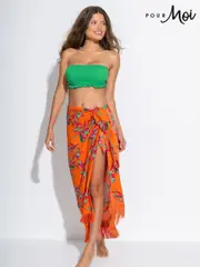 Pour Moi Light Orange Fringe Trim Crinkle Woven Multiway Sarong (W37297) | $74