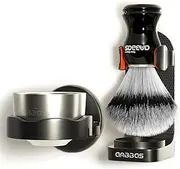 Anbbas Synthetic Badger Shaving Brush and Bowl with Black ABS Wall Mounting Type Holders for Soap Bowl and Brush for Men Wet Shave