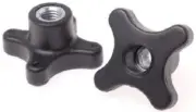 RS Pro BLACK THERMOPLASTIC 4-ARM KNOBS 50mm 10Pcs M10x15mm Thread, Steel Insert