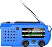 Weather Radio Emergency Solar Hand Crank Radio AM/FM/for Home and Outdoor Emergency, SOS Alarm, Flashlight, Reading Lamp, USB Charge(Blue)