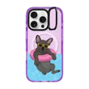 iPhone 16 Pro Impact Ring Stand Case MagSafe Compatible Swimming Frenchie (Black)