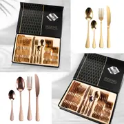 24PCS Stainless Steel Kitchen Cutlery Set Dinner Tableware Set Knife Fork Spoon Gift