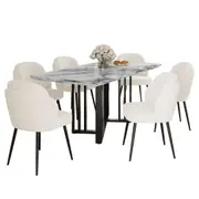 Joel Dining Table and 6 Scarlett Dining Chair Set - Marble Marble