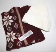 Charter Club Toma Nordic 2 pc Set Hat And Scarf Color Ivory With Burgundy