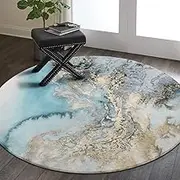 Marble Pattern Round Area Rug - 4' Diameter Faux Wool Non-Slip Area Rug Accent Distressed Throw Rugs Floor Carpet for Living Room Bedrooms Laundry Room Decor (Round - 4' Diameter, Blue)