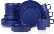 [Stone Lain] Cleo Modern Stoneware 16-Piece Dinnerware Set, Plates and Bowls Set, Dish Set Service for 4, Blue