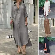 Women's Midi Dress Shirt Dress Cotton Linen Dress Classic Modern Outdoor Going out Weekend Regular Fit Plain Long Sleeve Shirt Collar White Navy Blue Brown Gra
