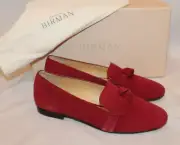 NIB ALEXANDRE BIRMAN CLARITA KISS RED SUEDE BOW SUEDE SMOKING LOAFER SLIPPERS 37