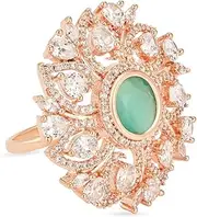 [I Jewels] Rose Gold Plated Indian Wedding Bollywood Stylish Latest Fashionable Design Floral CZ American Diamond Adjustable Finger Rings For Women & Girls (FL241Min), No Gemstone