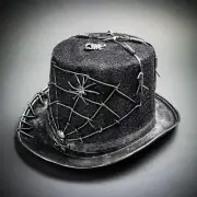 NEW Black Silver Gothic Top Hat Halloween Skull Costume Steampunk Spiderweb