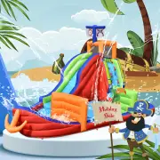 Costway6-in-1 Inflatable Pirate Ship Bounce House with Long Slide for Kids (with Blower)
