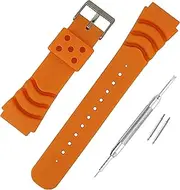 [Buckle & Stitch] Tough Rubber Diving Watch Strap Band Designed for Seiko SKX007 SKX009 Dive Watches - z20 z22 - Extra Long - 20mm 22mm - Black and Orange - Heavy Duty PVC - Spring Bars and Tool Included