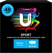 U by Kotex Sport Ultrathin Pads Regular with Wings 48 Count (4 X 12 Pack) - P...