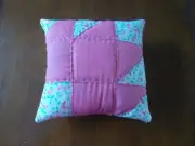 Vintage Quilted Pillow Hand Pieced Pink and Multi Pineapple Block Hand Quilted
