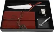 Vintage Feather Quill Pen Set Retro Quill Feather Writing Pen with Ink Bottle(White)