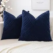 OTOSTAR Soft Corduroy Decorative Throw Pillow Covers 18x18 Inch Farmhouse Boho Home Decor Corss Twill Textured Pillow Covers Striped Cushion Case for Living Room Couch Bed Sofa 45x45 cm (Navy Blue)